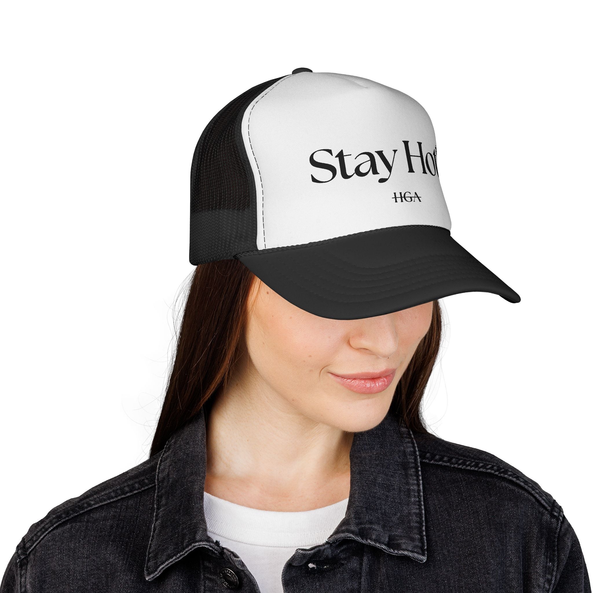 Stay Hot foam trucker hat | lightweight mesh snapback, black & white