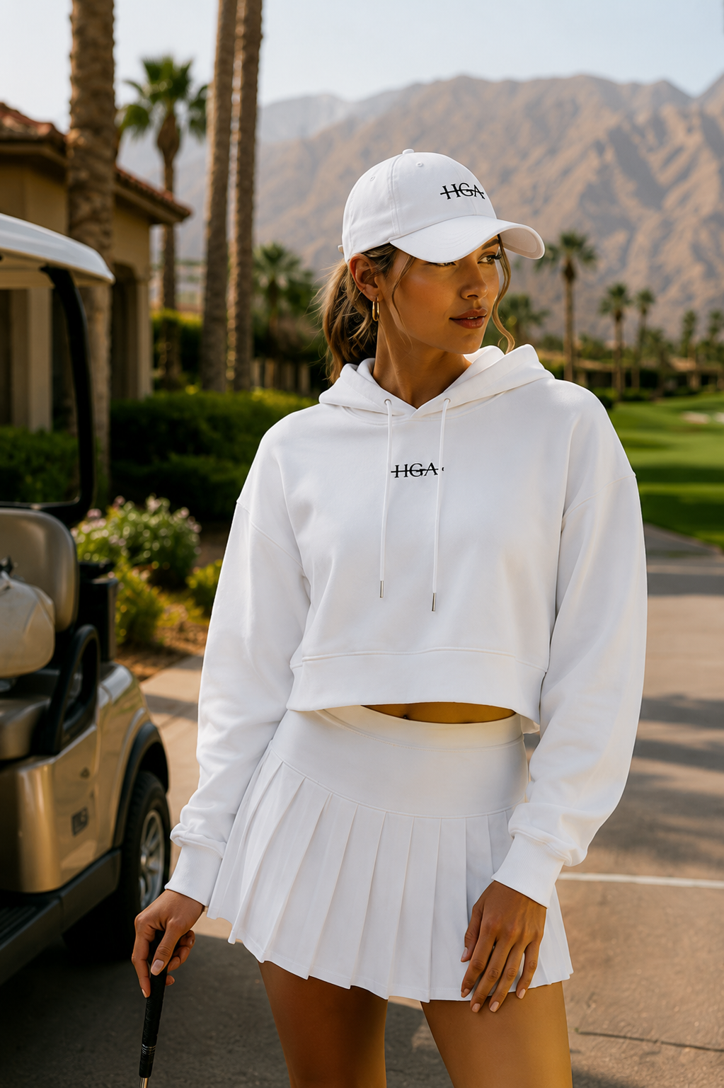 HGA Golf Essential Cropped Hoodie | Golf Hot * Go for Birdie (WHITE)