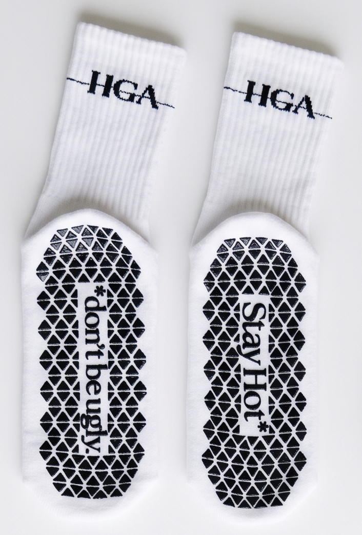 HGA Signature Grip Socks: Stay Hot* / *don't be ugly (WHITE)