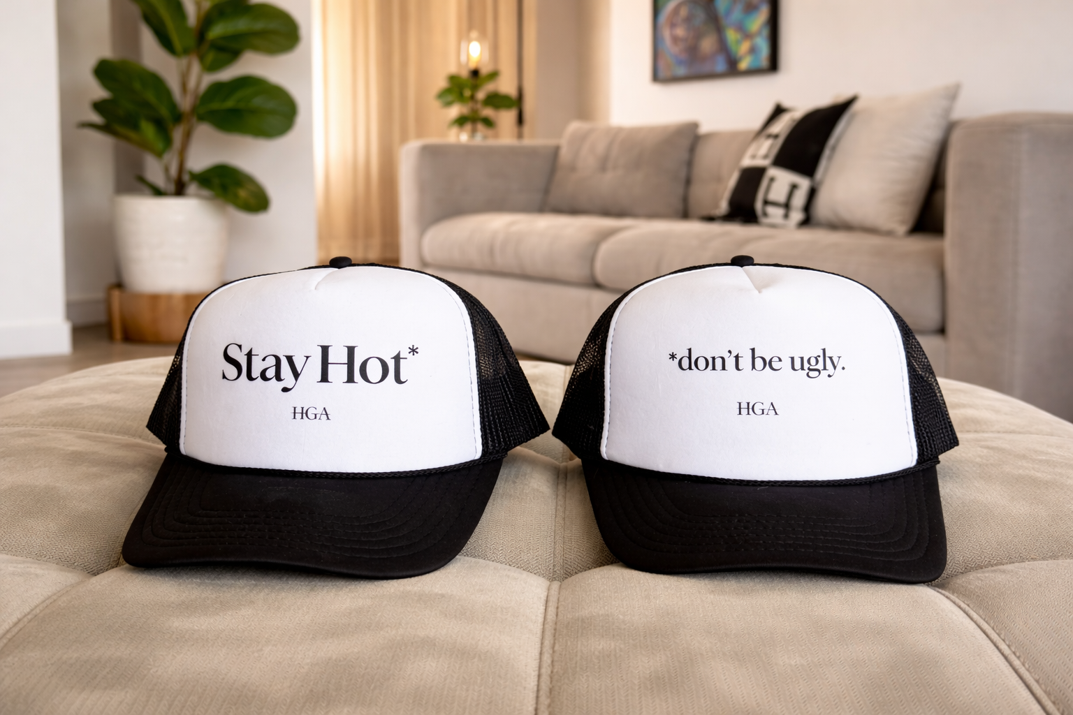 Stay Hot + Don’t Be Ugly foam trucker hat set | matching bestie hats, black & white snapback duo*
